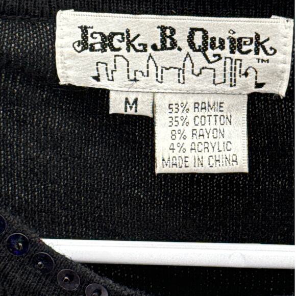 Jack B Quick Vintage Embroidered Floral Black Button Up Cardigan Sweater Women M - Picture 4 of 6